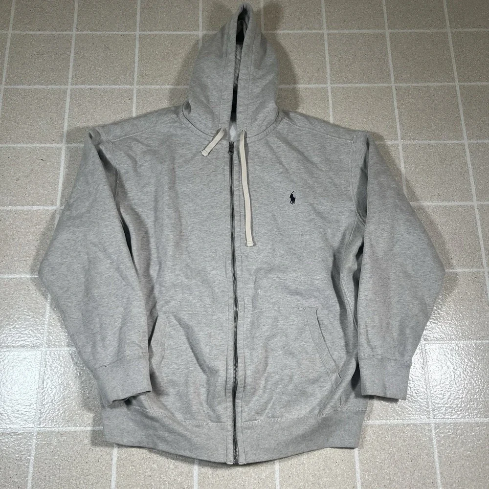 XLT Polo Ralph Lauren Hoodie Men's Grey Zip Up Thermal Lined Pony Logo Fleece